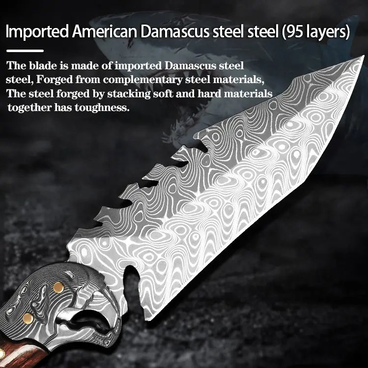 Ironwood Fang – Damascus Fishbone Outdoor Fixed Blade Knife