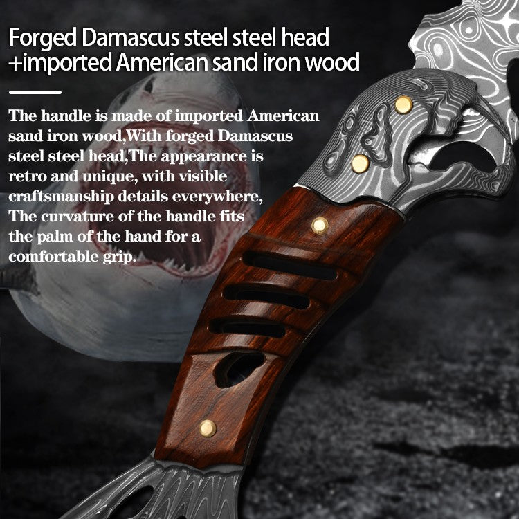 Ironwood Fang – Damascus Fishbone Outdoor Fixed Blade Knife