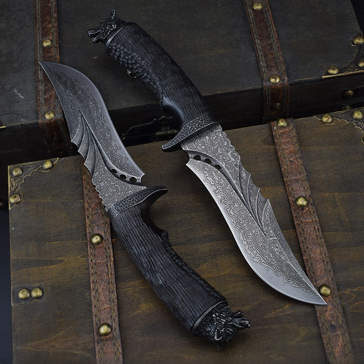 WolfSoul Damascus Knife — VG10 Core, Ebony Handle, Hand-Carved Collectible Blade