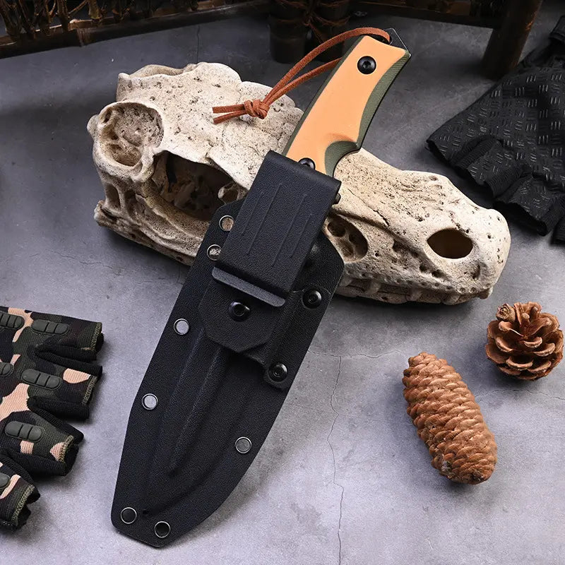 BlazeOrange Tactical Survivor: Heavy-Duty Fixed Blade Knife with CNC Black Stonewash Finish