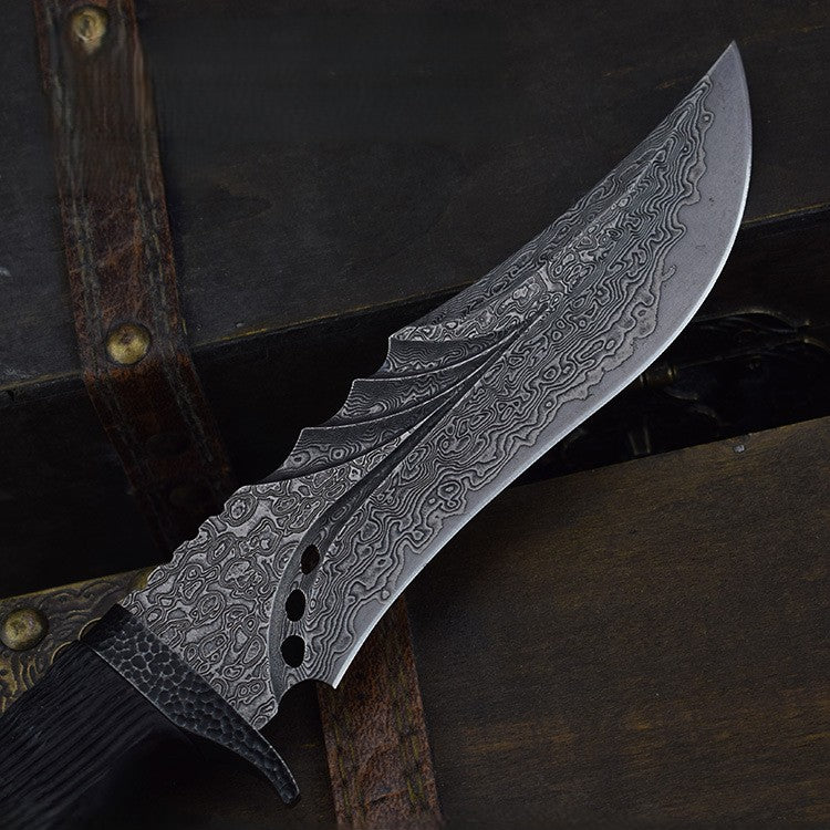 WolfSoul Damascus Knife — VG10 Core, Ebony Handle, Hand-Carved Collectible Blade