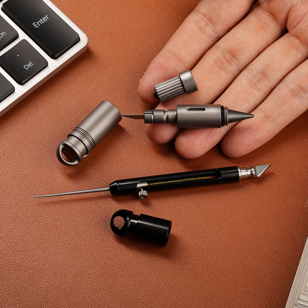 Titanium EDC Keychain Duo – Quick-Release Toothpick & Mini Pen Knife Bundle