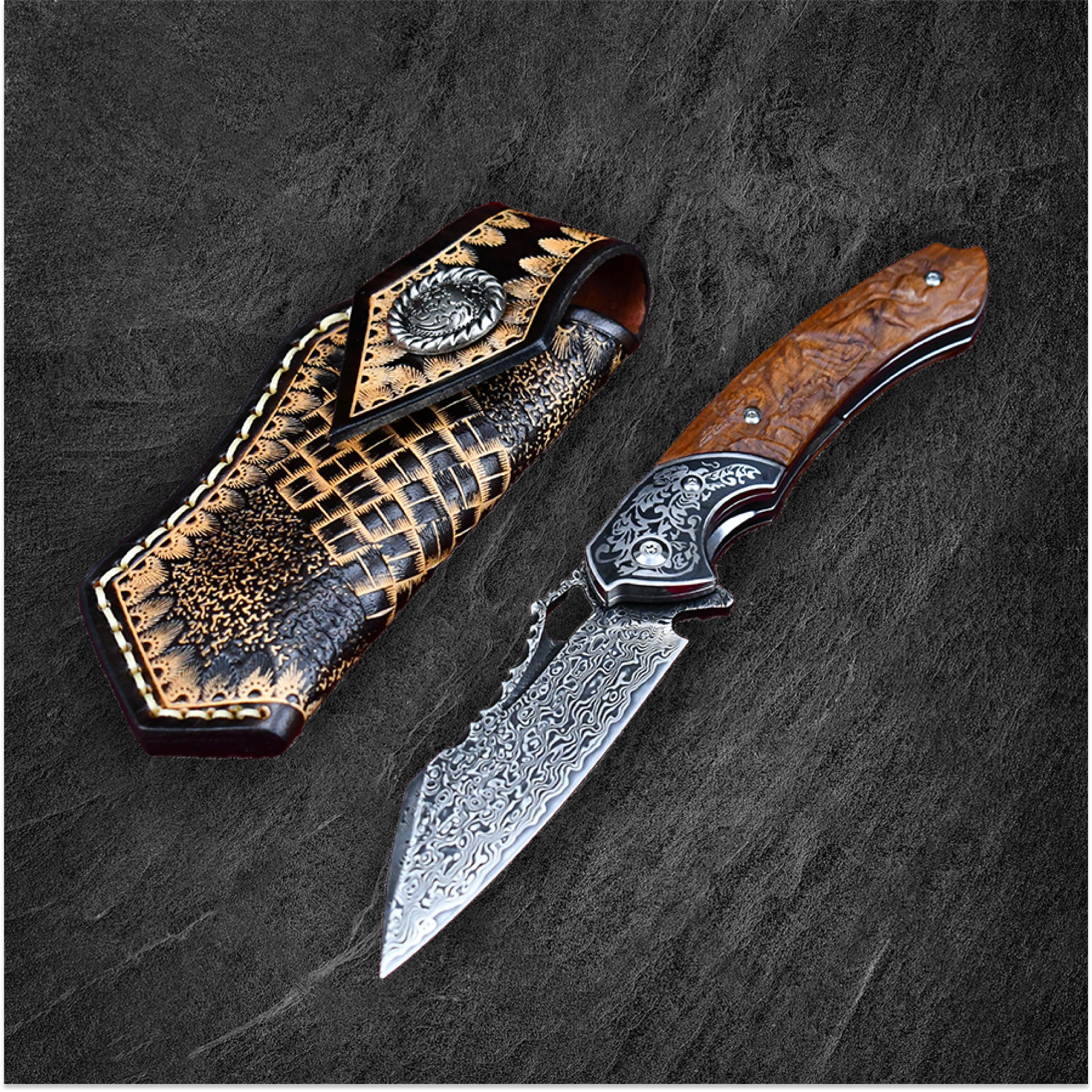 AetherEdge - Damascus Steel Folding Knife
