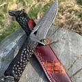 Elephant Forge VG10 Damascus Knife — Handcrafted Ebony Handle with Leather Sheath