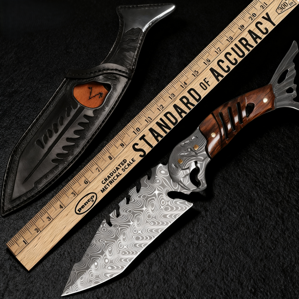 Ironwood Fang – Damascus Fishbone Outdoor Fixed Blade Knife