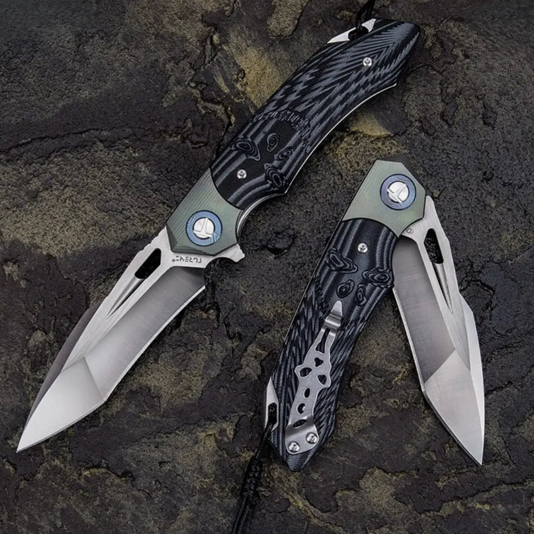 SkullForge D2 Tactical EDC Folding Knife– G10 Grip, Skull Clip & Leather Sheath