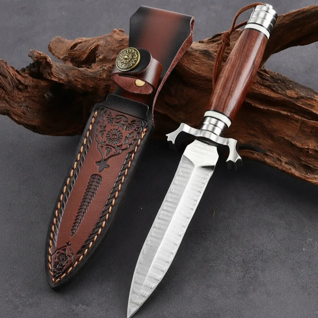 Excalibur Elite | Handcrafted Damascus Steel EDC Fixed Blade Outdoor Hunting Knife
