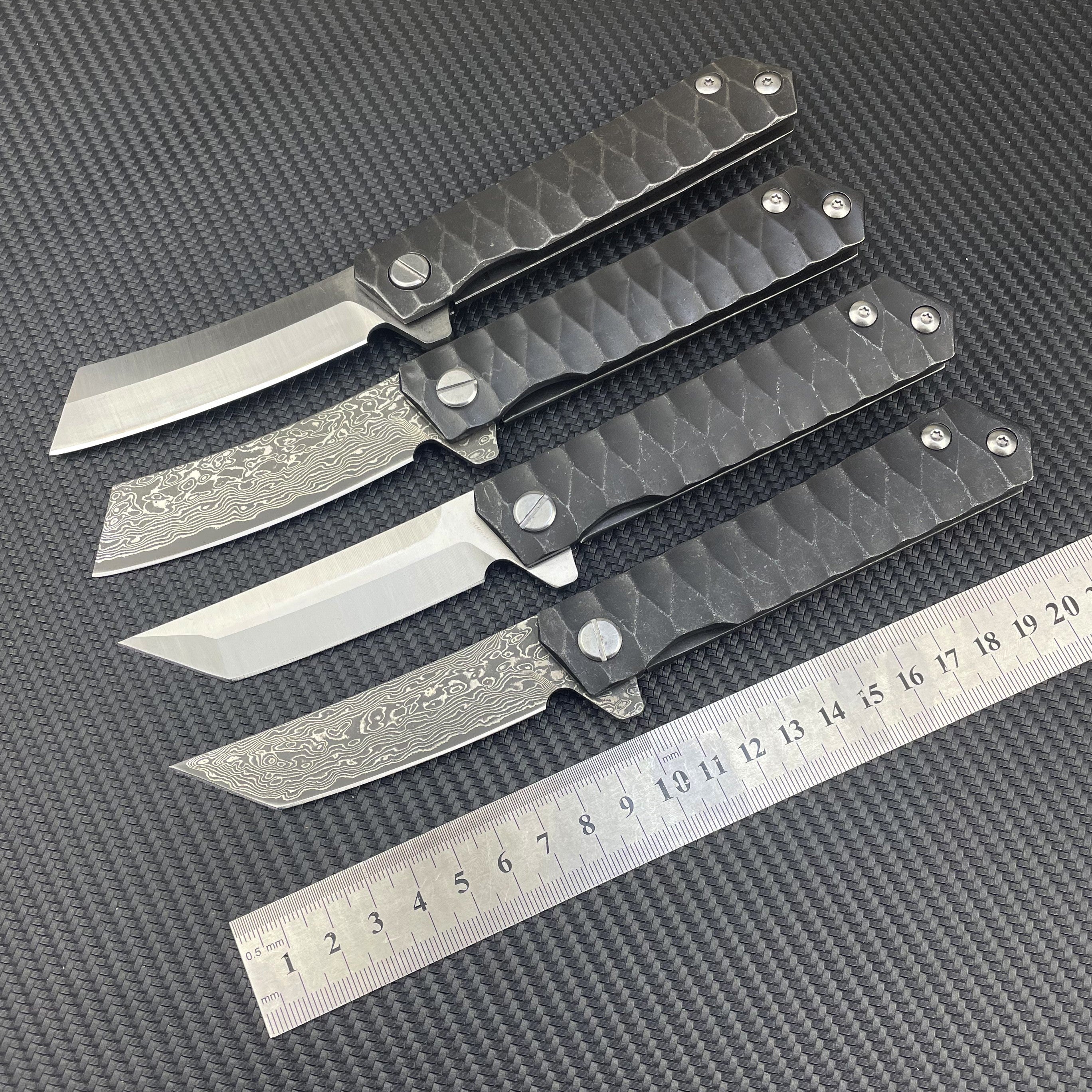 Damascus/D2 Steel Folding Knife – Steel Talon Tanto Blade, Bearings EDC with Clip