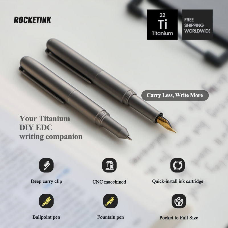 RocketInk Titanium Pocket Pen: Ballpoint & Fountain Options