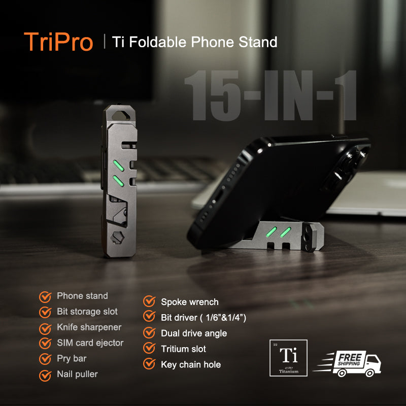 The TriPro Stand: 15-in-1 Titanium EDC Tool and Phone Stand