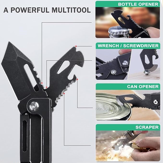 The Dual-Action Blade: 9-in-1 Damascus Keychain Folding Knife