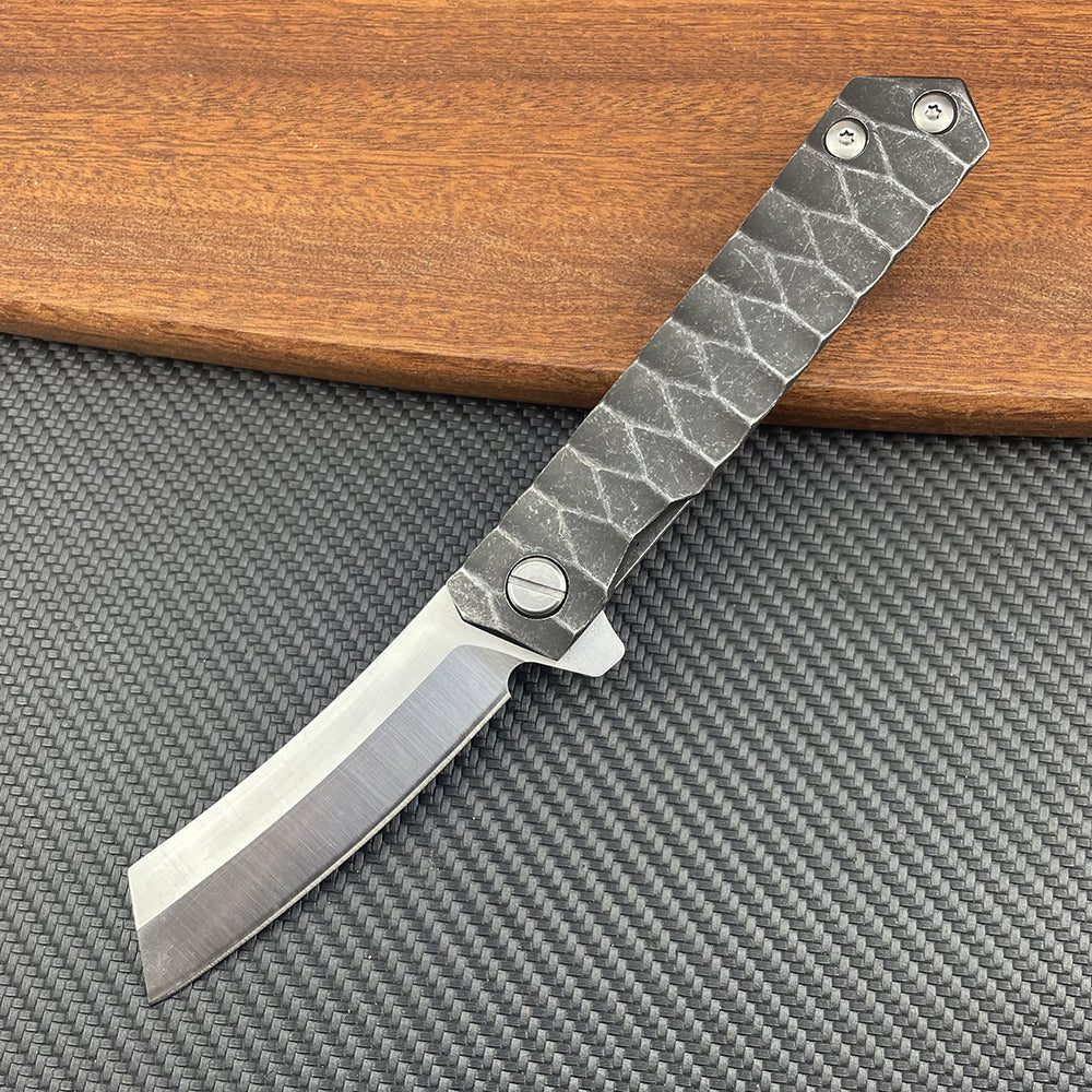 Damascus/D2 Steel Folding Knife – Steel Talon Tanto Blade, Bearings EDC with Clip