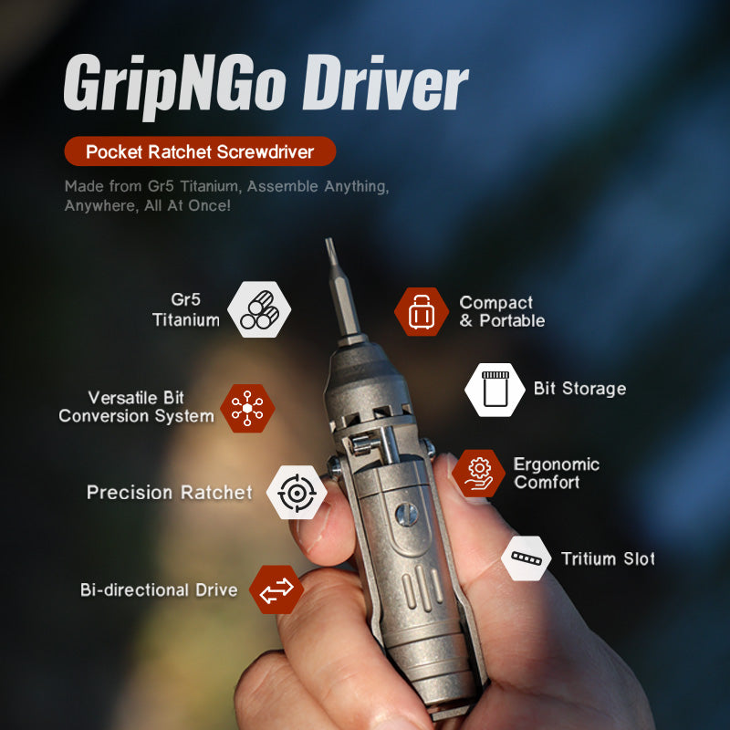 The GripNGo Driver | Titanium EDC Pocket Ratchet Screwdriver