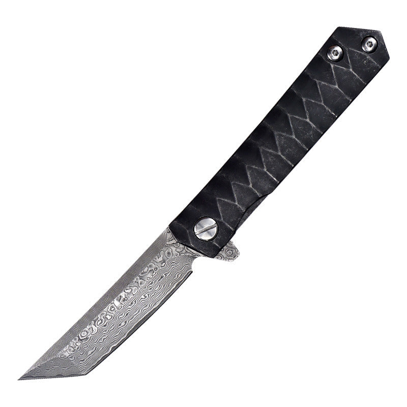 Damascus/D2 Steel Folding Knife – Steel Talon Tanto Blade, Bearings EDC with Clip