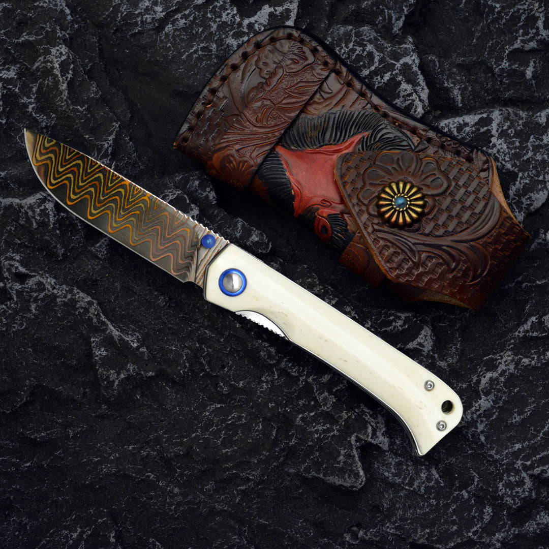 Winged Avian:Two-Tone Damascus Steel Tactical EDC Folding Knife