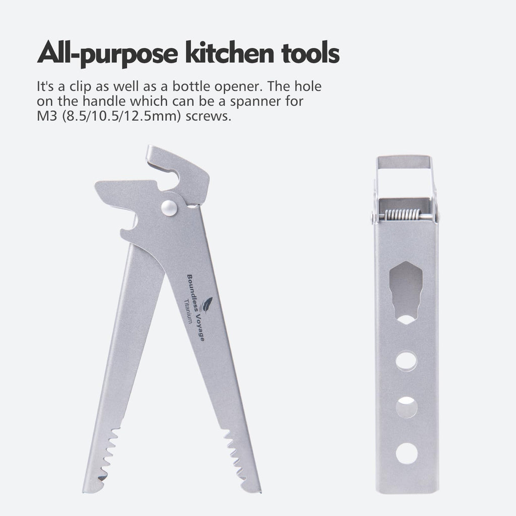 Pure Titanium Camping Tongs:Heat-resistant Pot Clip & Bottle Opener Wrench