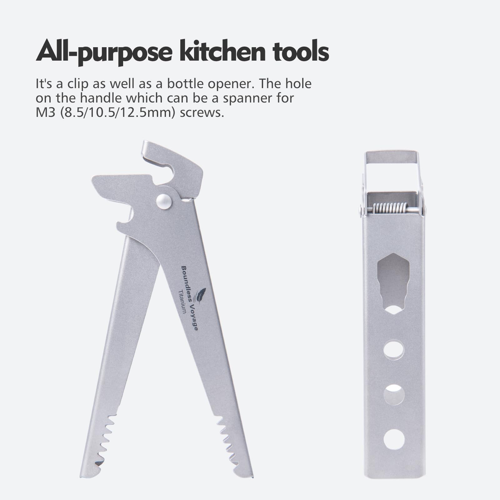 Pure Titanium Camping Tongs:Heat-resistant Pot Clip & Bottle Opener Wrench