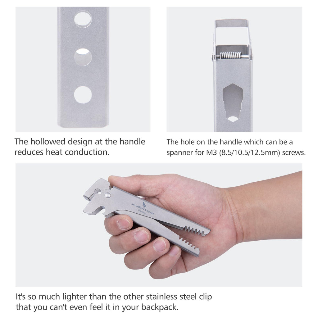 Pure Titanium Camping Tongs:Heat-resistant Pot Clip & Bottle Opener Wrench