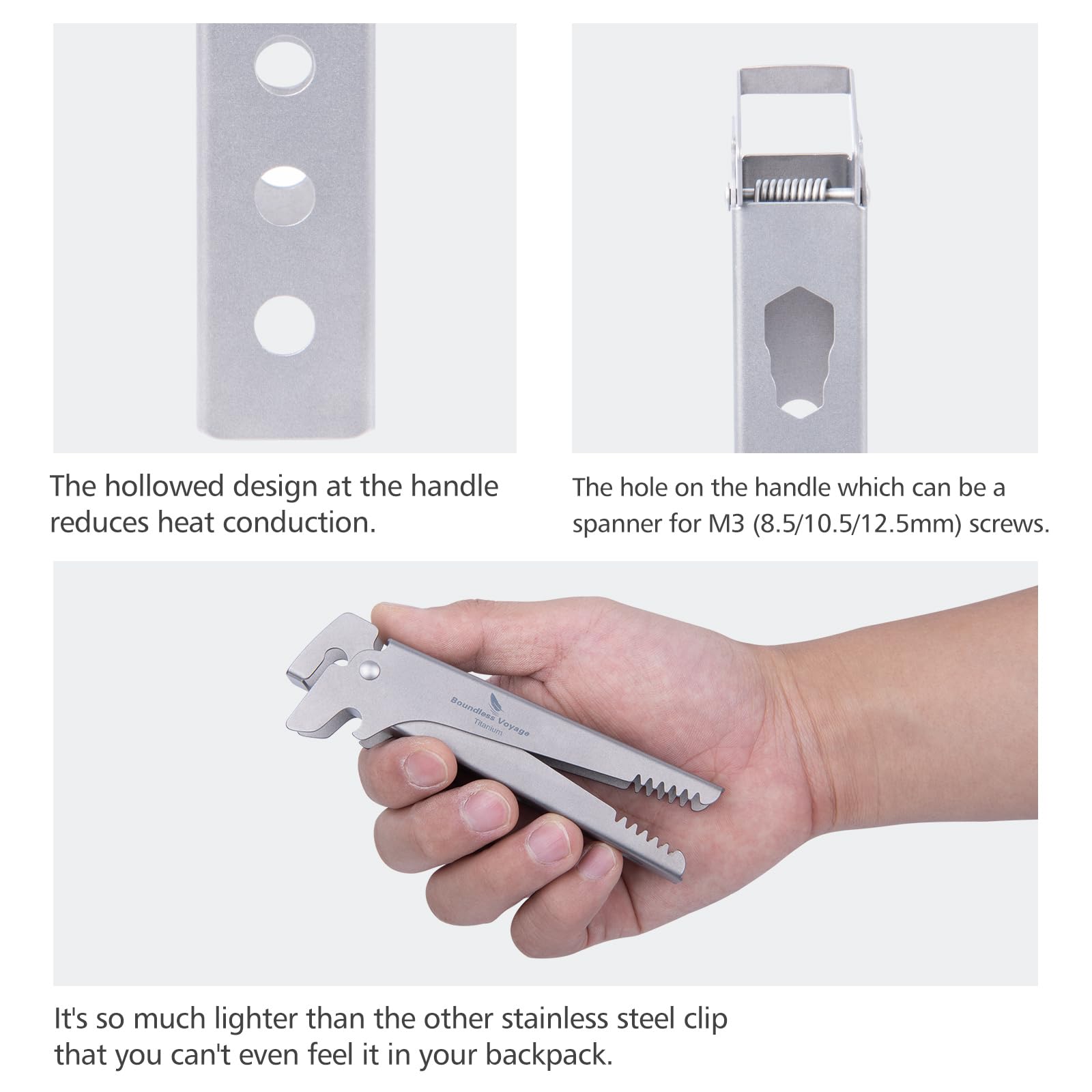 Pure Titanium Camping Tongs:Heat-resistant Pot Clip & Bottle Opener Wrench
