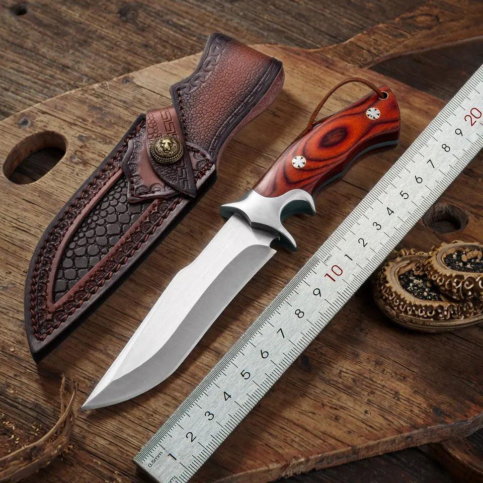 M390 TimberEdge Fixed Blade Knife – Hand-Carved Leather Sheath | Premium Ebony Handle EDC Knife