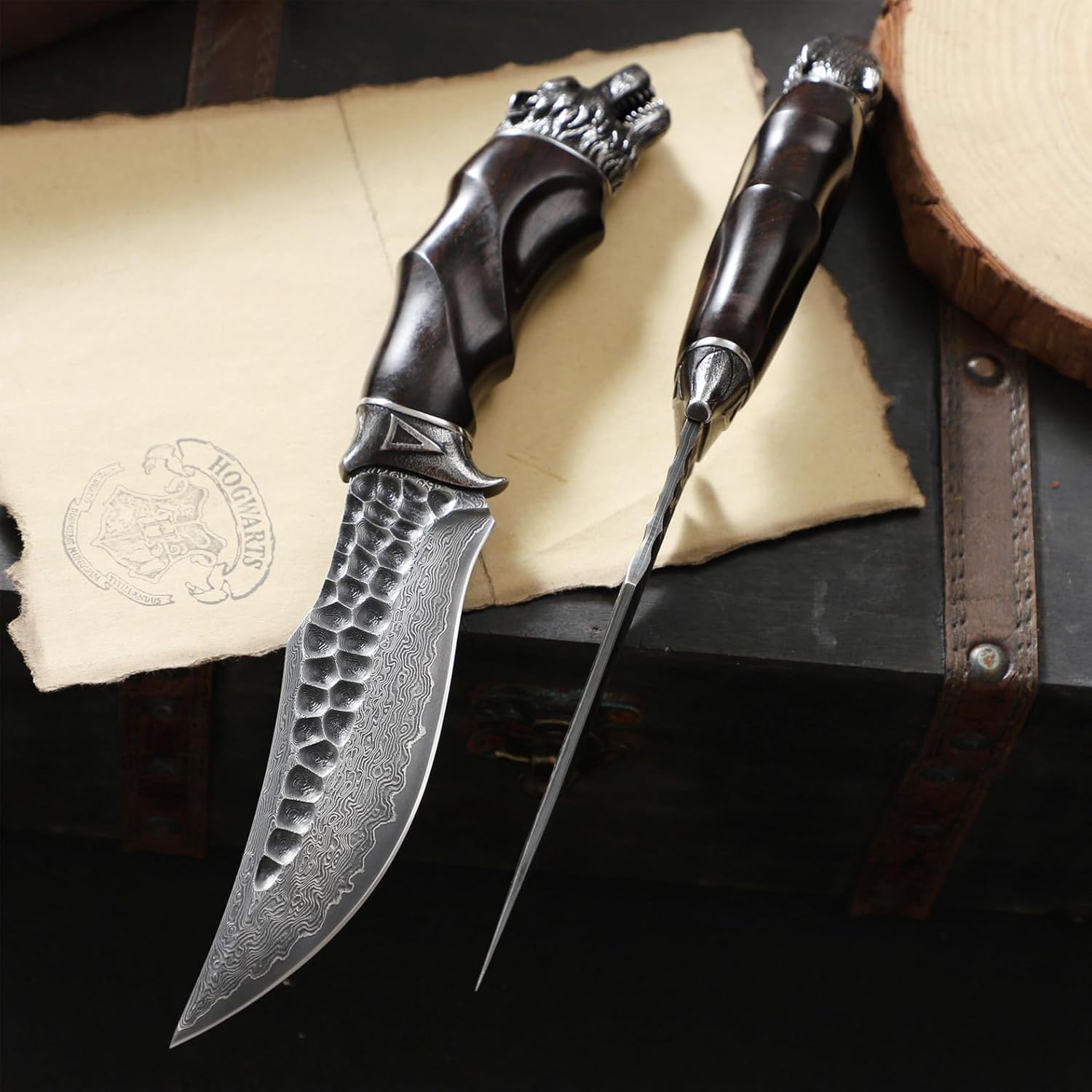 Nightbane Howler – Damascus Steel Fixed blade hunting knife