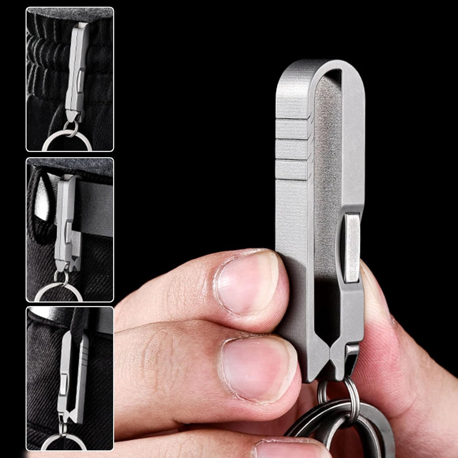 Quick-Release Titanium Keychain Clip with Tweezers