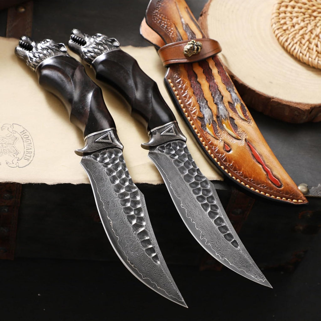 Nightbane Howler – Damascus Steel Fixed blade hunting knife