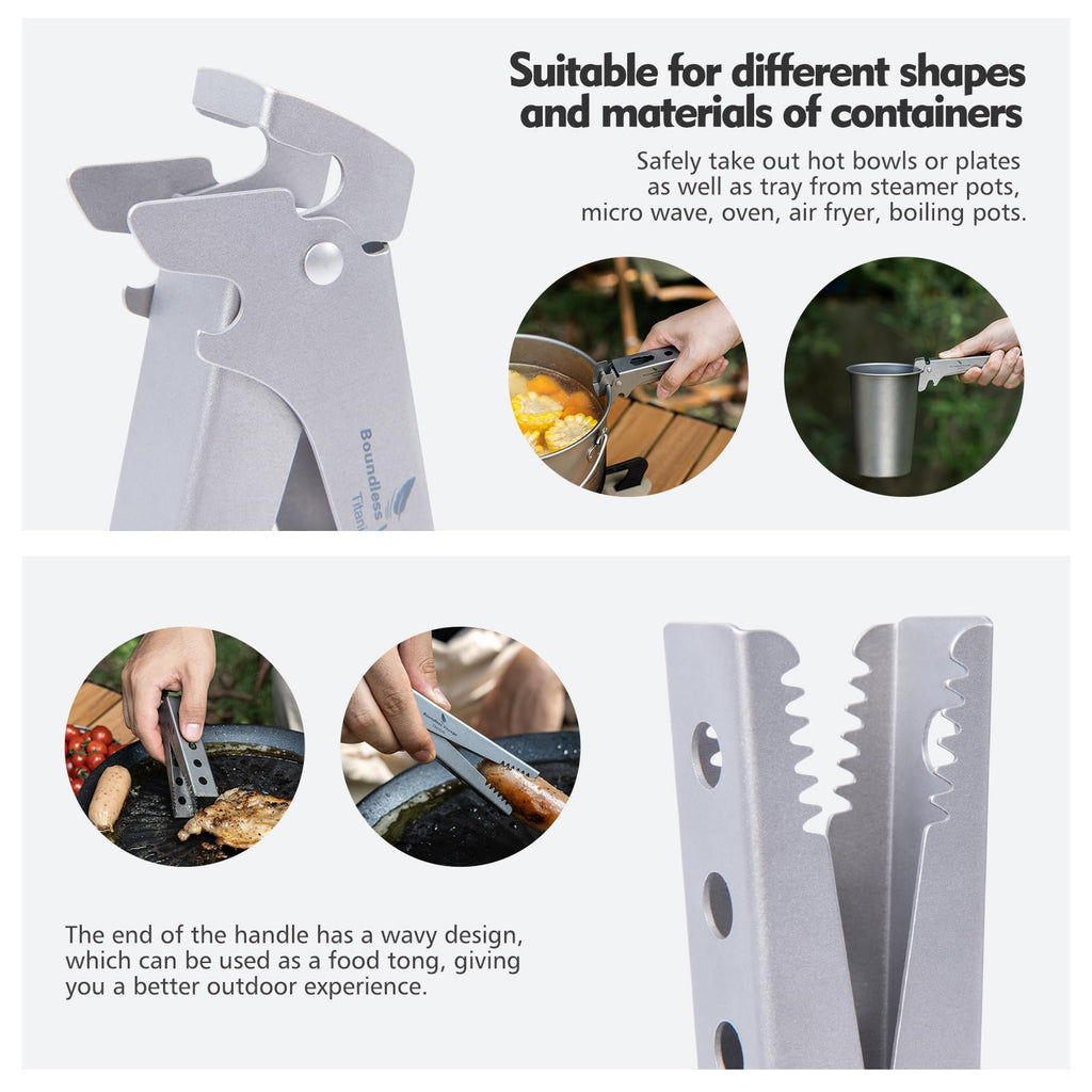 Pure Titanium Camping Tongs:Heat-resistant Pot Clip & Bottle Opener Wrench