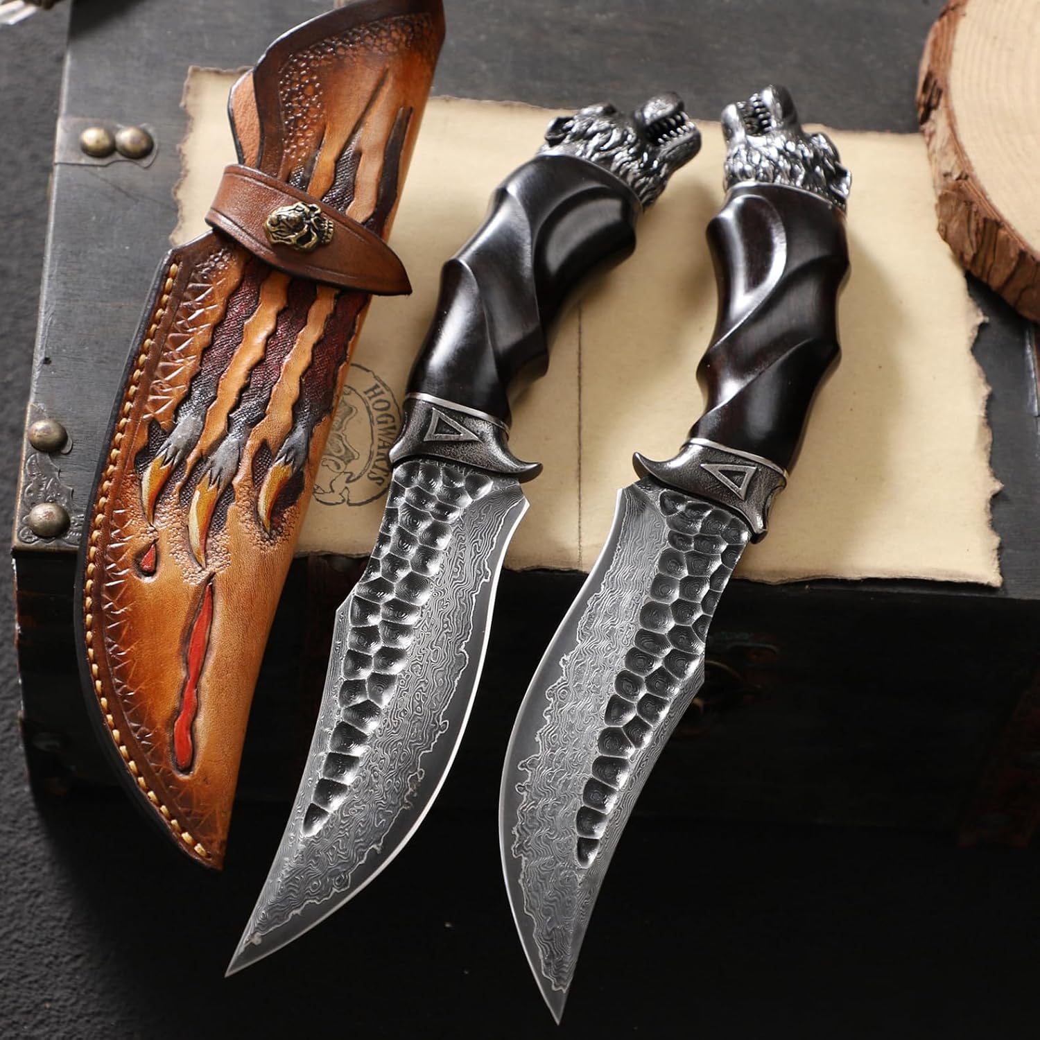 Nightbane Howler – Damascus Steel Fixed blade hunting knife