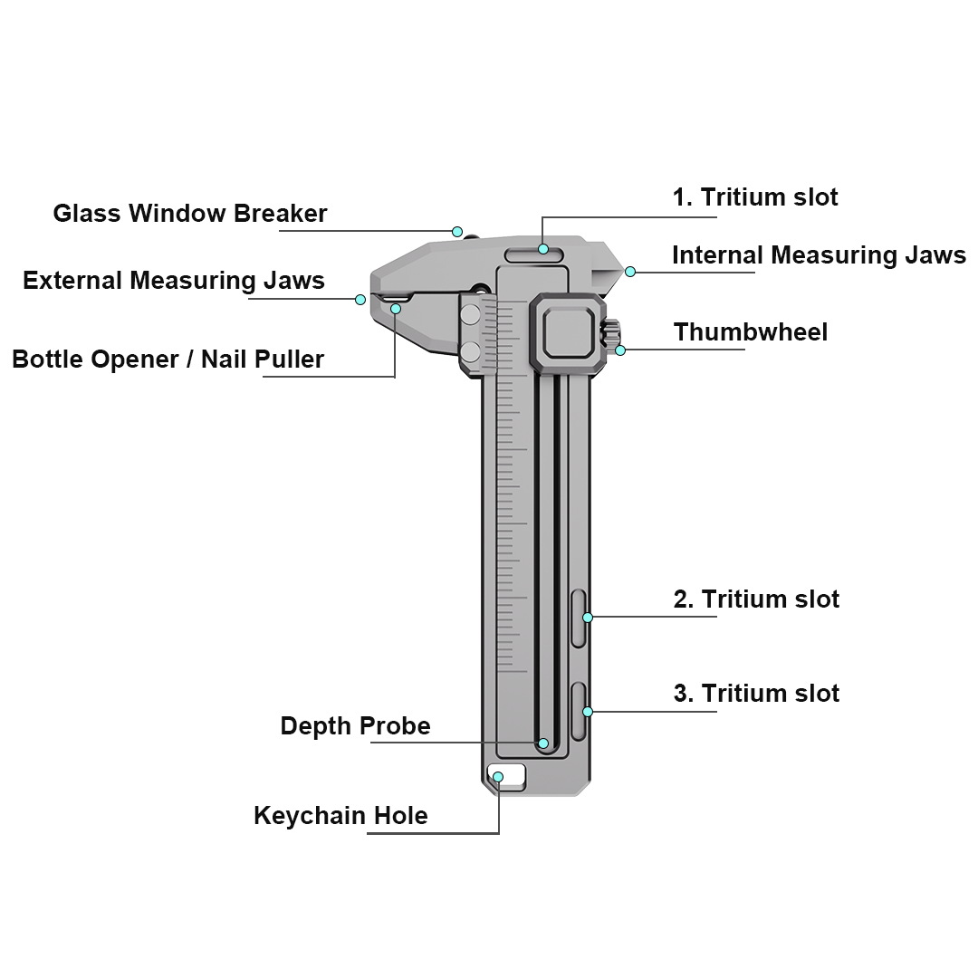 TiCal Pro - Titanium Mini Caliper with 9+ Functions in One