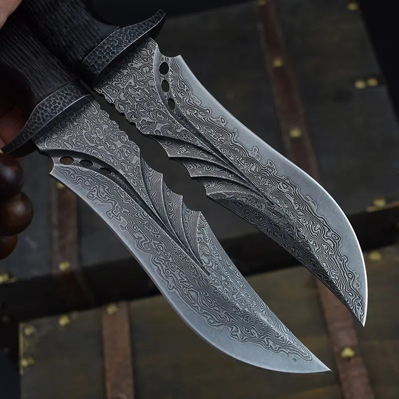 WolfSoul Damascus Knife — VG10 Core, Ebony Handle, Hand-Carved Collectible Blade
