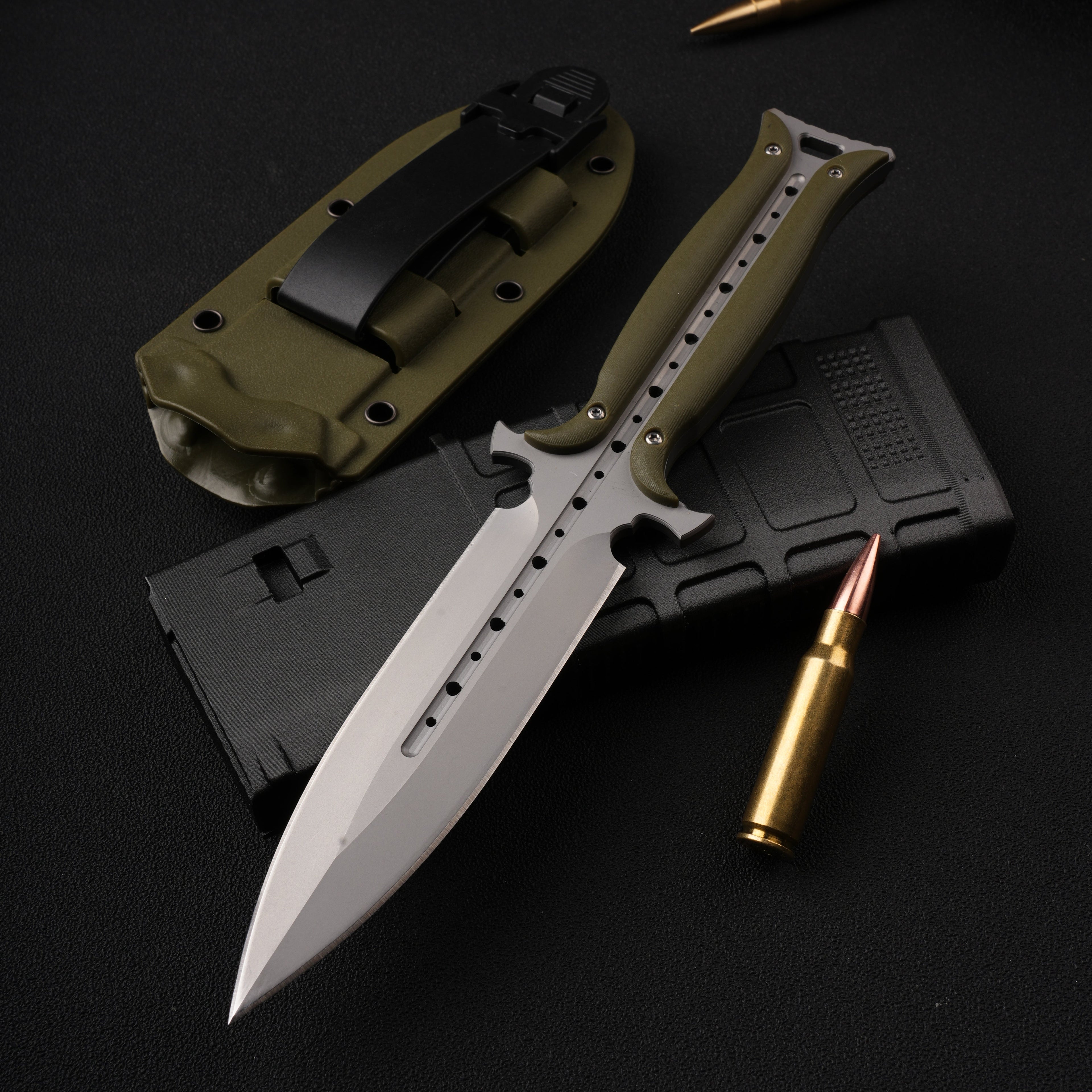 Forged Dawn:Unique Design Integral 4Cr13 Steel EDC Knife with K-Sheath