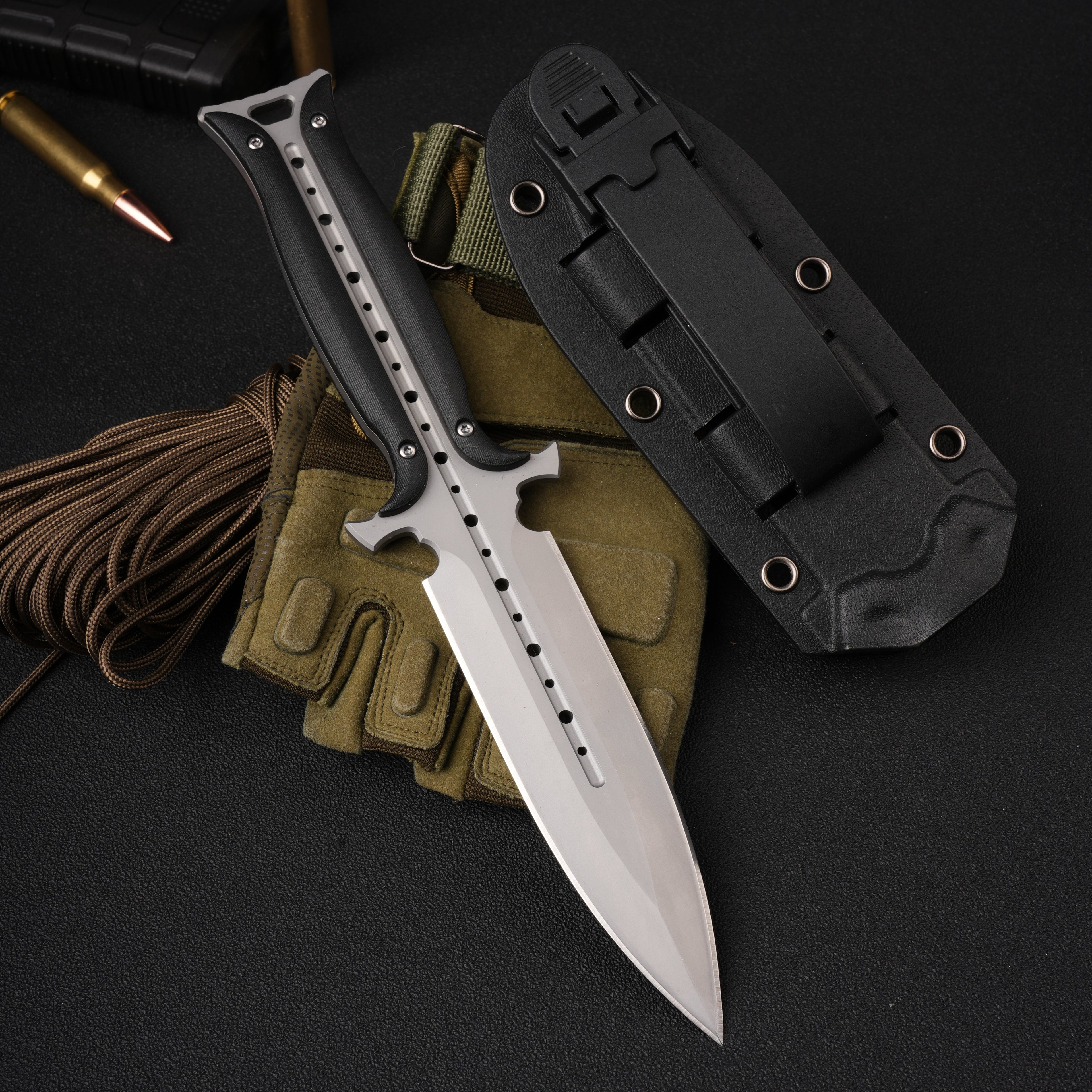 Forged Dawn:Unique Design Integral 4Cr13 Steel EDC Knife with K-Sheath