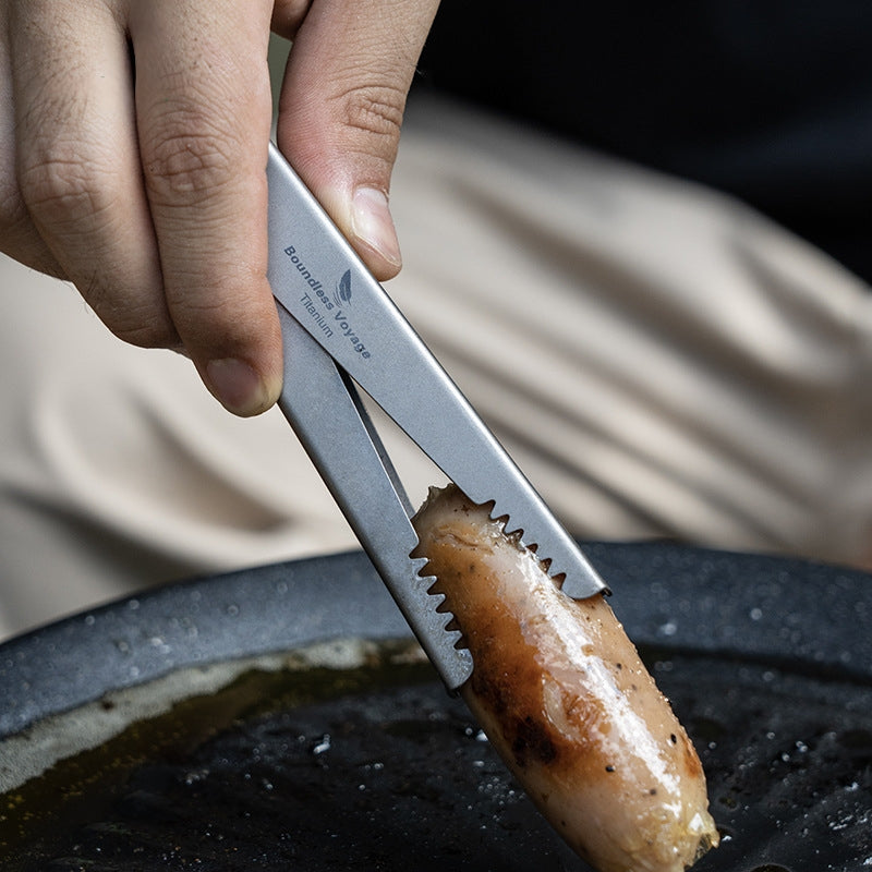 Pure Titanium Camping Tongs:Heat-resistant Pot Clip & Bottle Opener Wrench