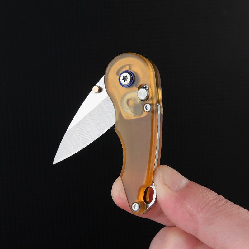 Amber Gem Sharp: PEI Handle Drop Point Mini EDC Keychain Folding Knife