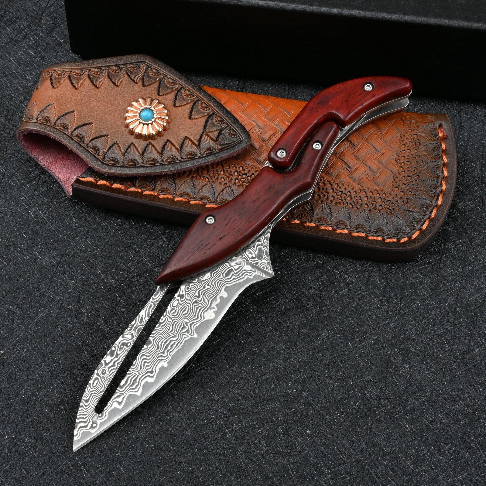 Forged for the Wild: Damascus Steel Camp Mechanical Lock Folding Knife