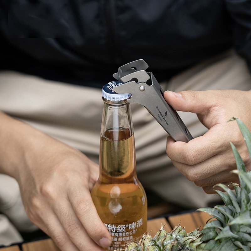 Pure Titanium Camping Tongs:Heat-resistant Pot Clip & Bottle Opener Wrench