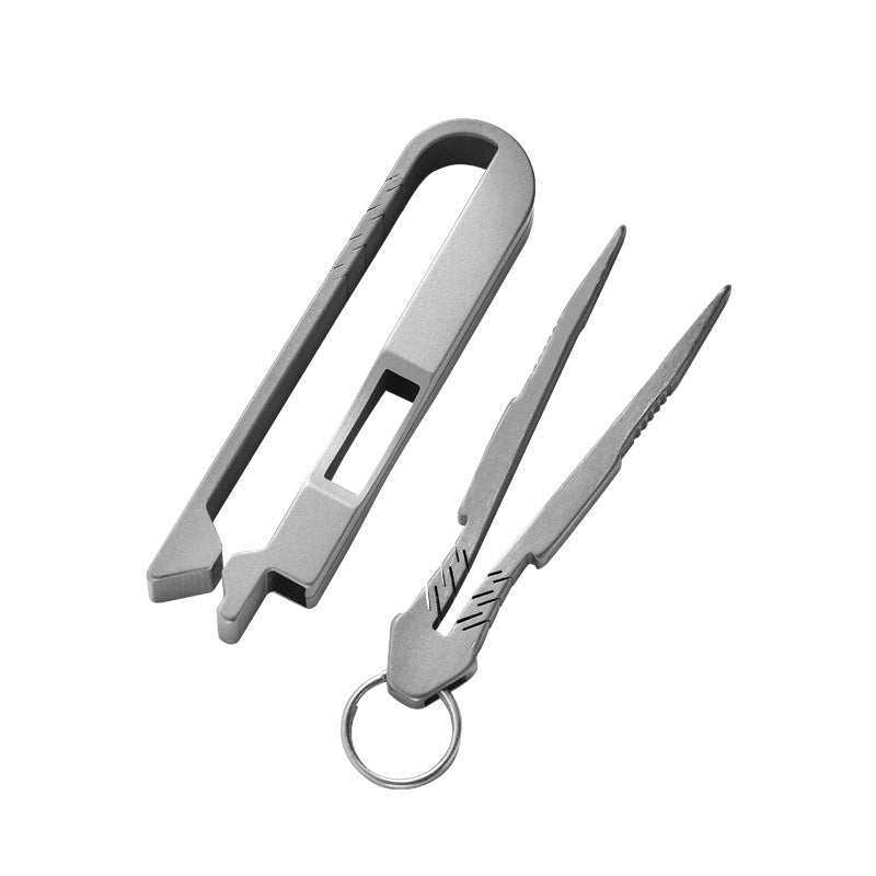 Quick-Release Titanium Keychain Clip with Tweezers