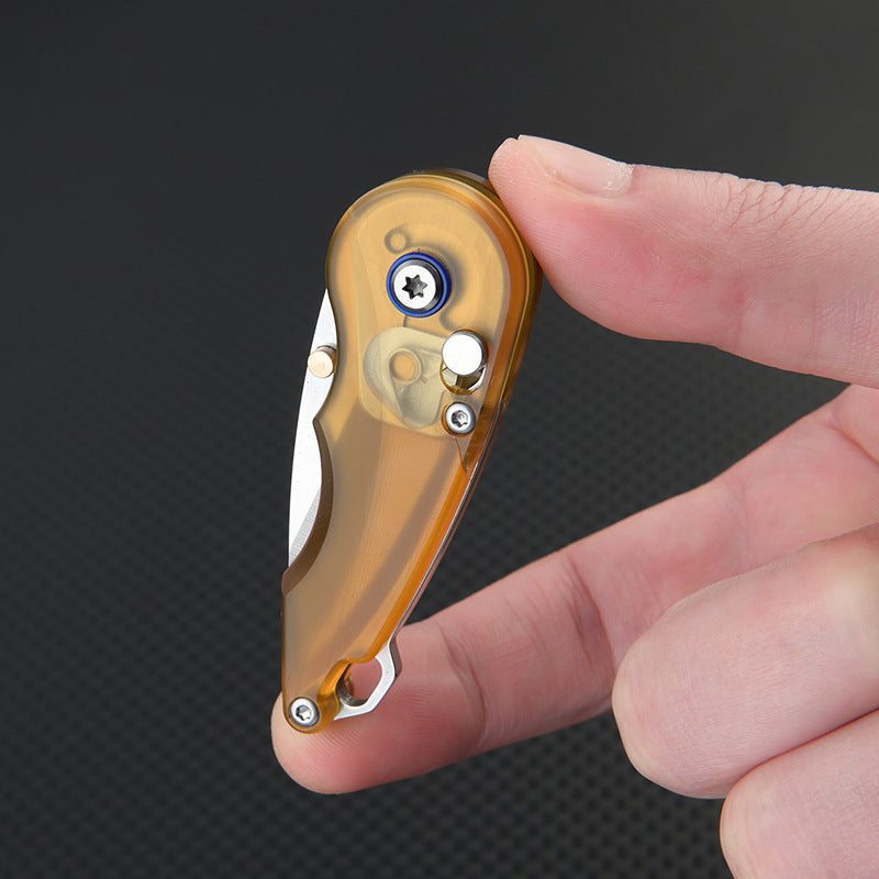 Amber Gem Sharp: PEI Handle Drop Point Mini EDC Keychain Folding Knife