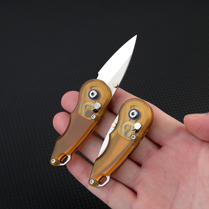 Amber Gem Sharp: PEI Handle Drop Point Mini EDC Keychain Folding Knife