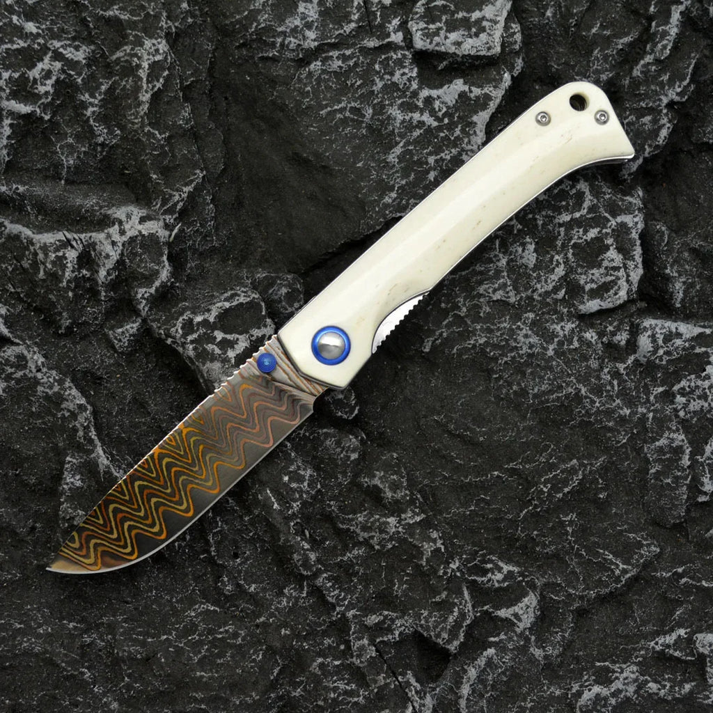 Winged Avian:Two-Tone Damascus Steel Tactical EDC Folding Knife