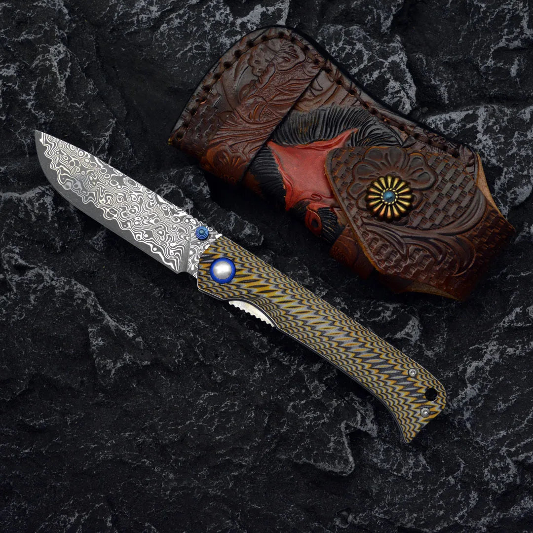 Winged Avian:Two-Tone Damascus Steel Tactical EDC Folding Knife