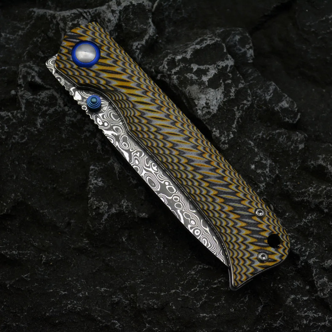 Winged Avian:Two-Tone Damascus Steel Tactical EDC Folding Knife