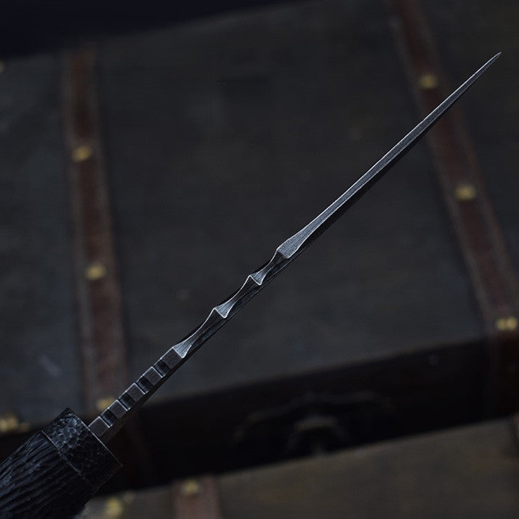 WolfSoul Damascus Knife — VG10 Core, Ebony Handle, Hand-Carved Collectible Blade