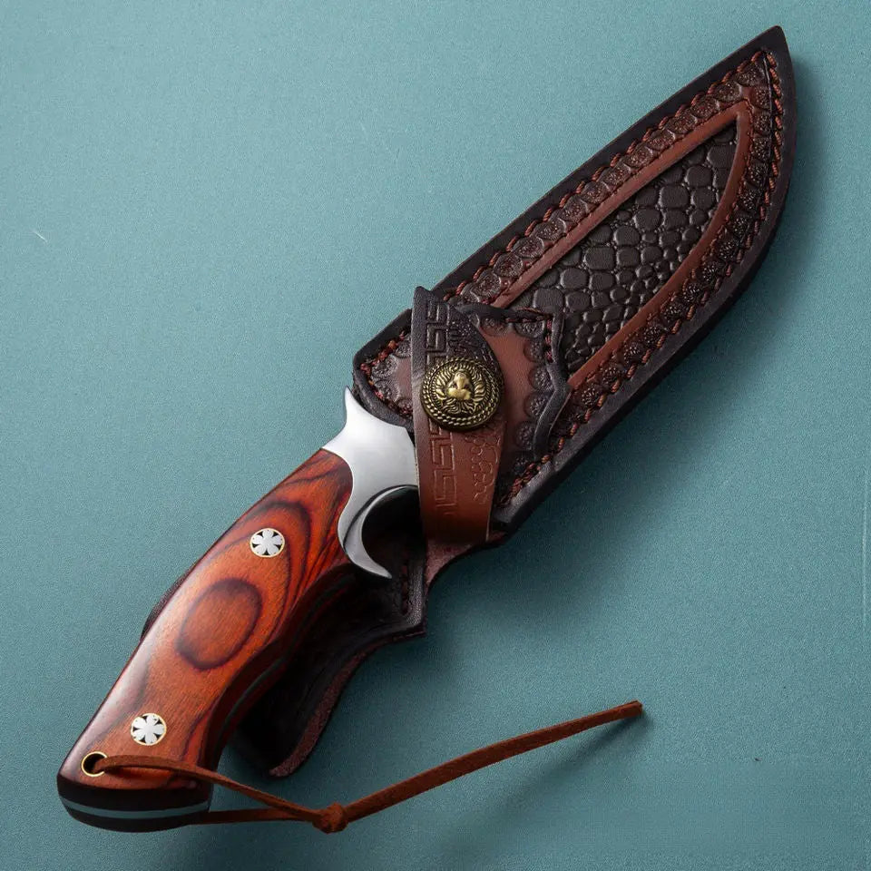M390 TimberEdge Fixed Blade Knife – Hand-Carved Leather Sheath | Premium Ebony Handle EDC Knife