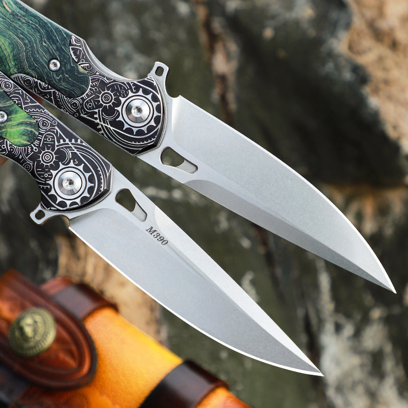 Emerald Gear — Steampunk Folding Pocket Knife with Green Resin Handle