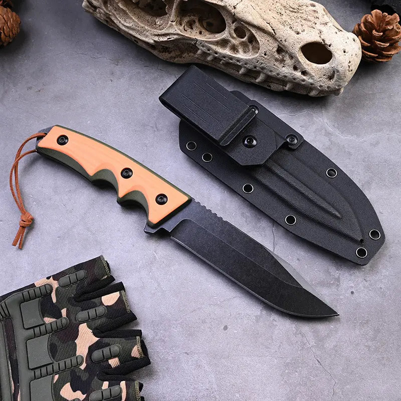 BlazeOrange Tactical Survivor: Heavy-Duty Fixed Blade Knife with CNC Black Stonewash Finish