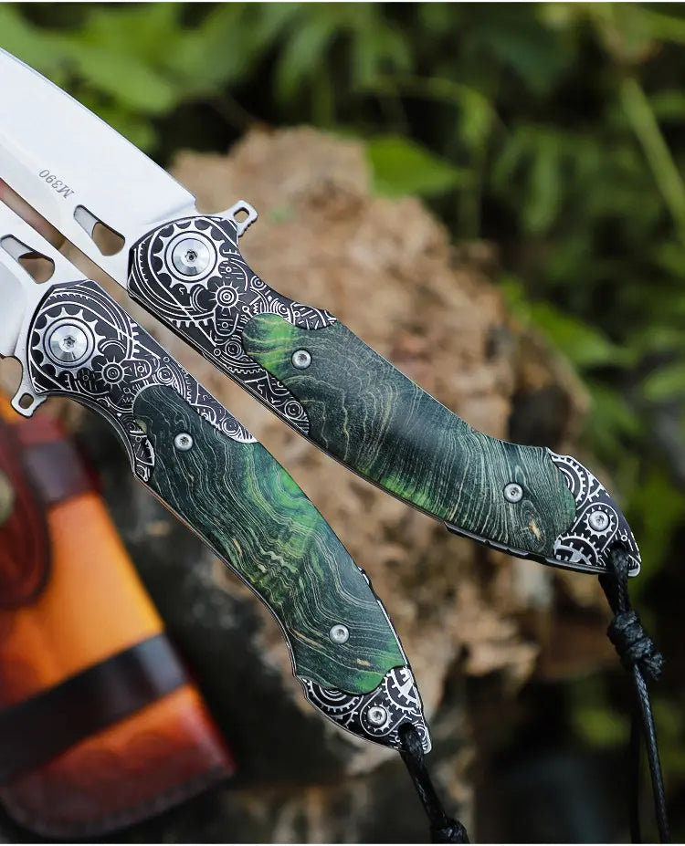 Emerald Gear — Steampunk Folding Pocket Knife with Green Resin Handle