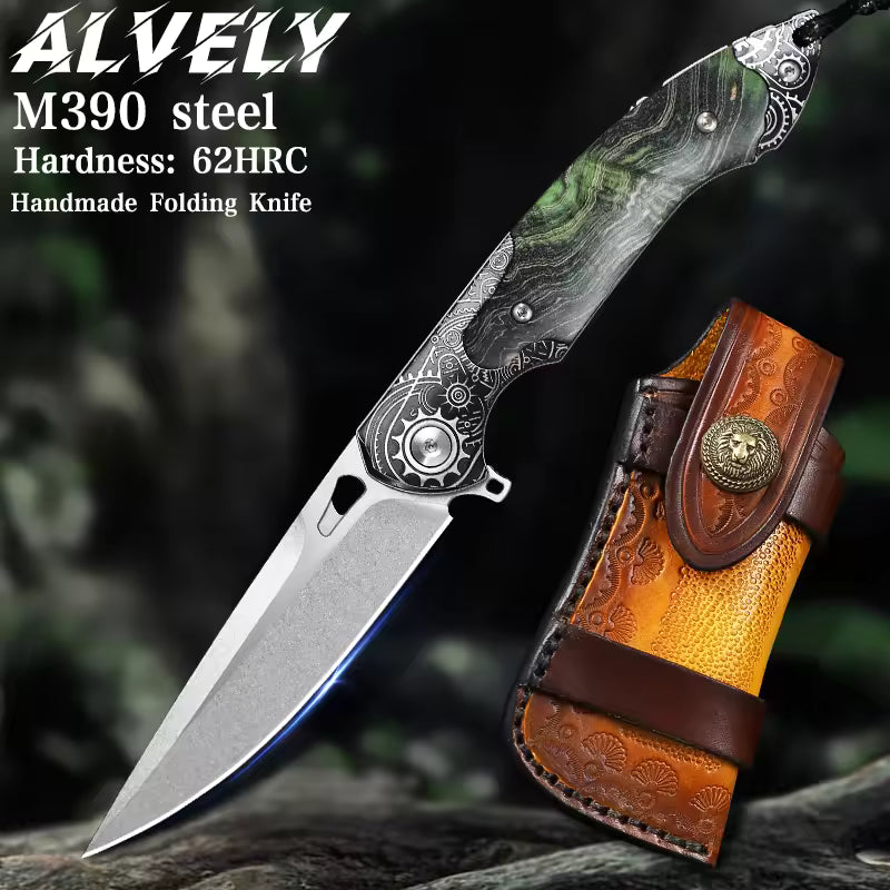 Emerald Gear — Steampunk Folding Pocket Knife with Green Resin Handle