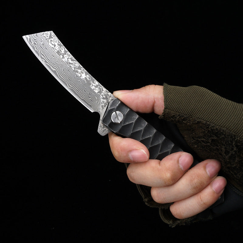 Damascus/D2 Steel Folding Knife – Steel Talon Tanto Blade, Bearings EDC with Clip